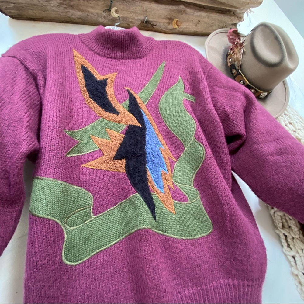 Purple Rare Appliqué retro vintage wool blend sweater - Picture 6 of 10